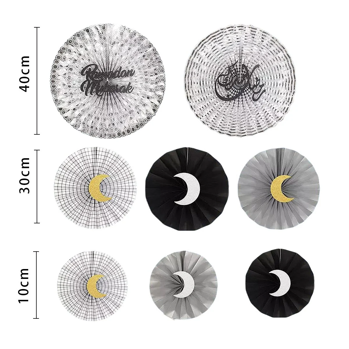 Ramadan Paper Fan set 6ct — front view