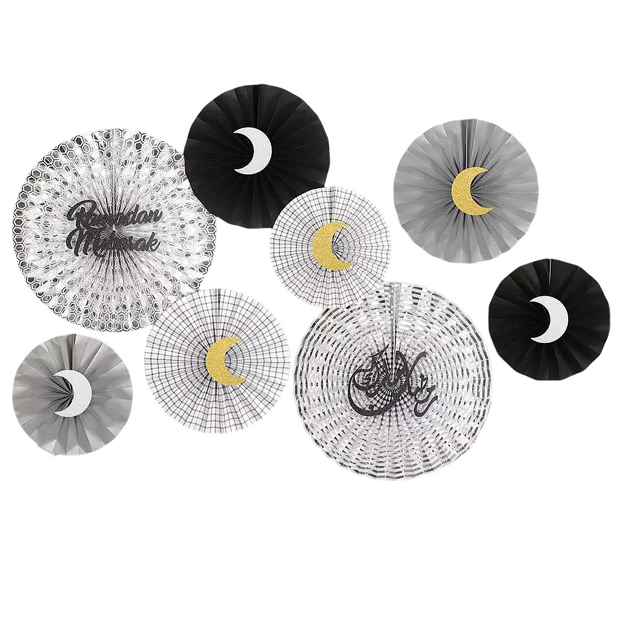 Ramadan Paper Fan set 6ct — angle view