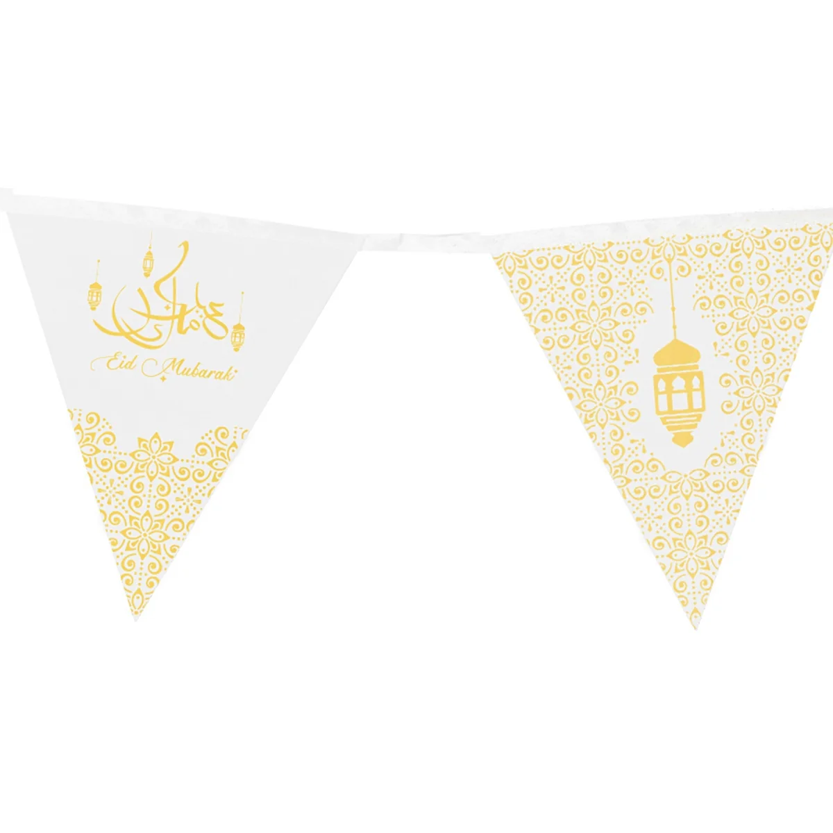 Eid Triangle Flag Bunting White Gold 300cm