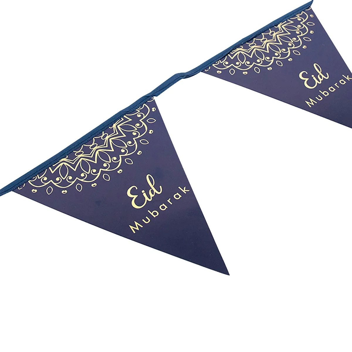 Eid Triangle Flag Bunting Blue Gold 300cm — front view