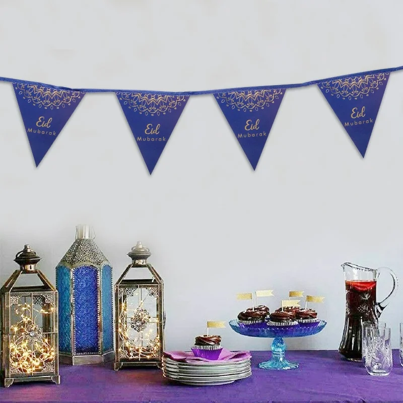 Eid Triangle Flag Bunting Blue Gold 300cm — packaging