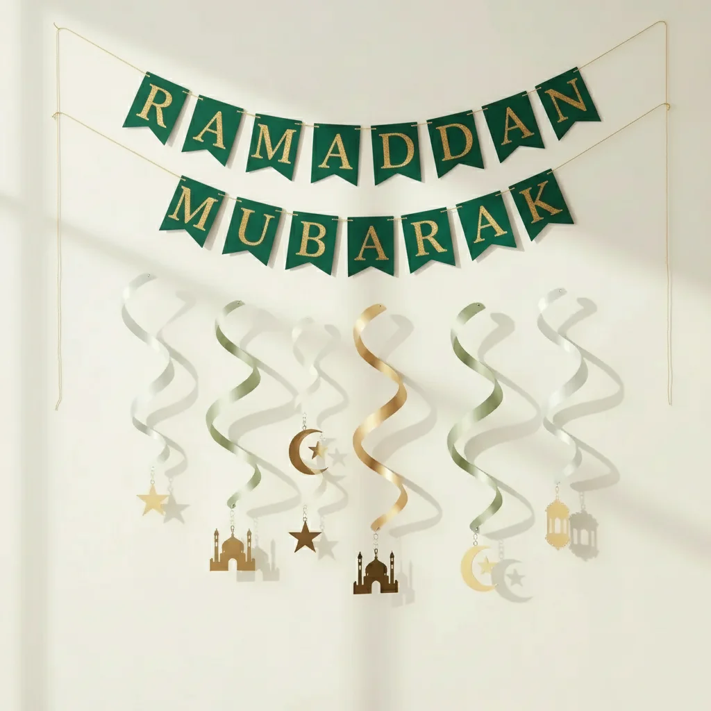 Ramadan banner and swirl decoration — front view
