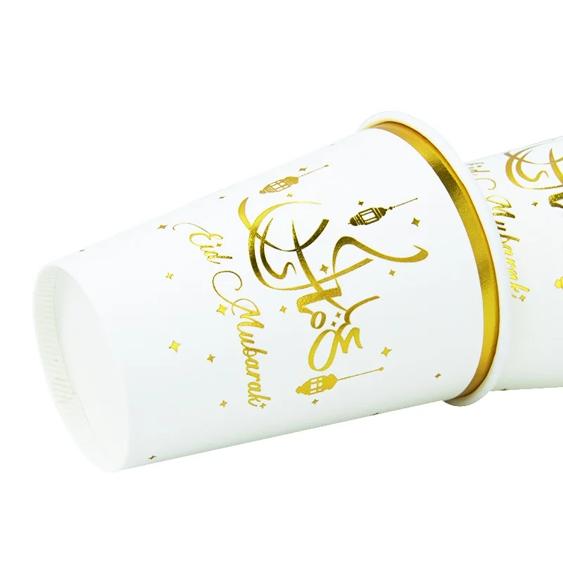 Eid Paper Cup Gold White 12oz 8ct
