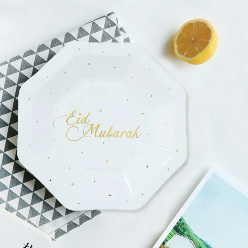 Eid Paper Plate Gold White 7inch 8ct