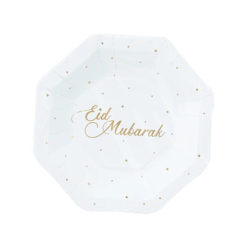 Eid Paper Plate Gold White 7inch 8ct — detail