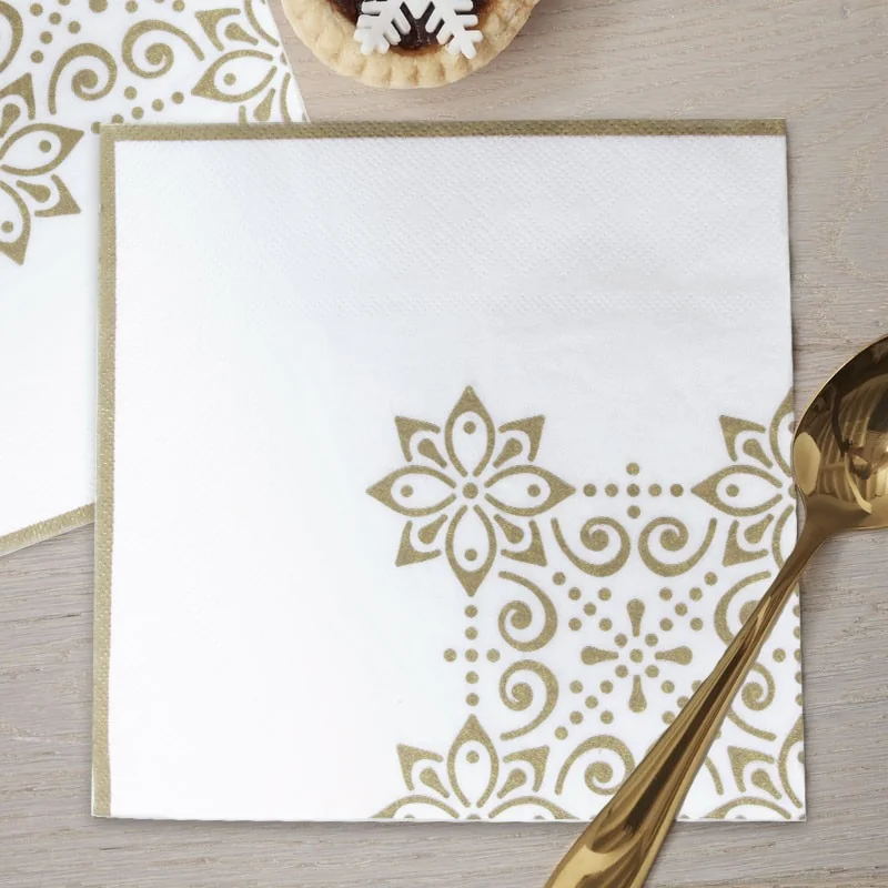 Eid Party Napkin Gold White 33cm 20ct — front view