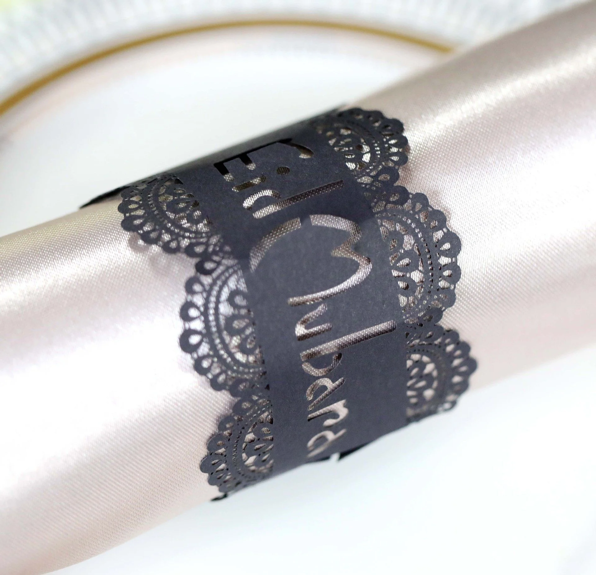 Eid Napkin Ring - Black, 8 Pieces