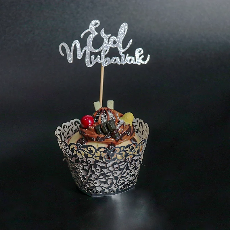 Eid Cup Cake Wrap and Topper Silver