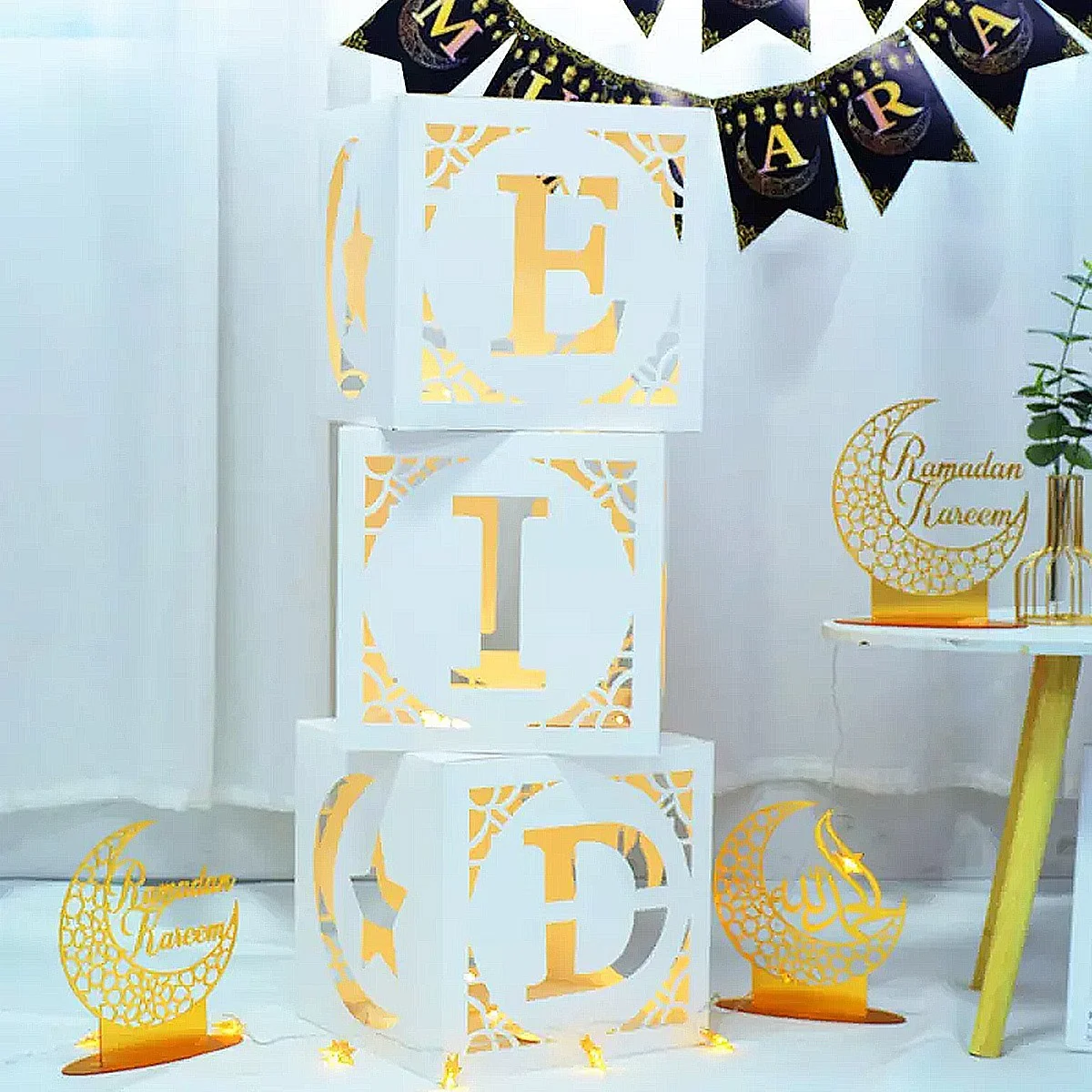 Eid Paper Box with LED light 1 set 3pcs — front view