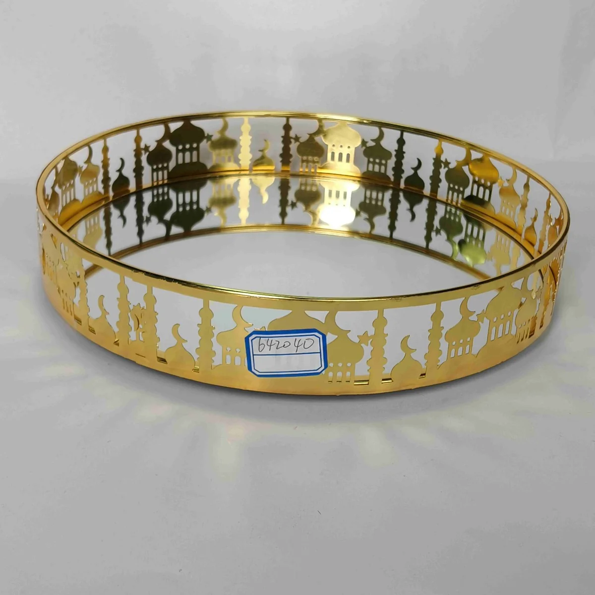 EID Golden Mirror Round Serving Tray 48pcs — front view