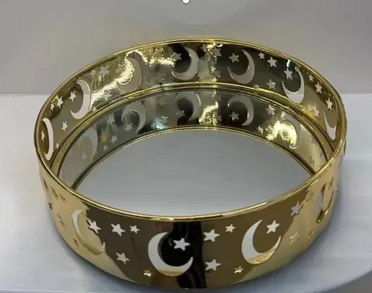 EID Golden Mirror Round Serving Tray 36pcs — front view