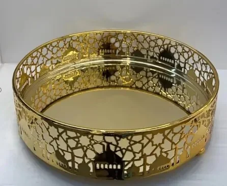 EID Golden Mirror Round Serving Tray 36pcs — front view