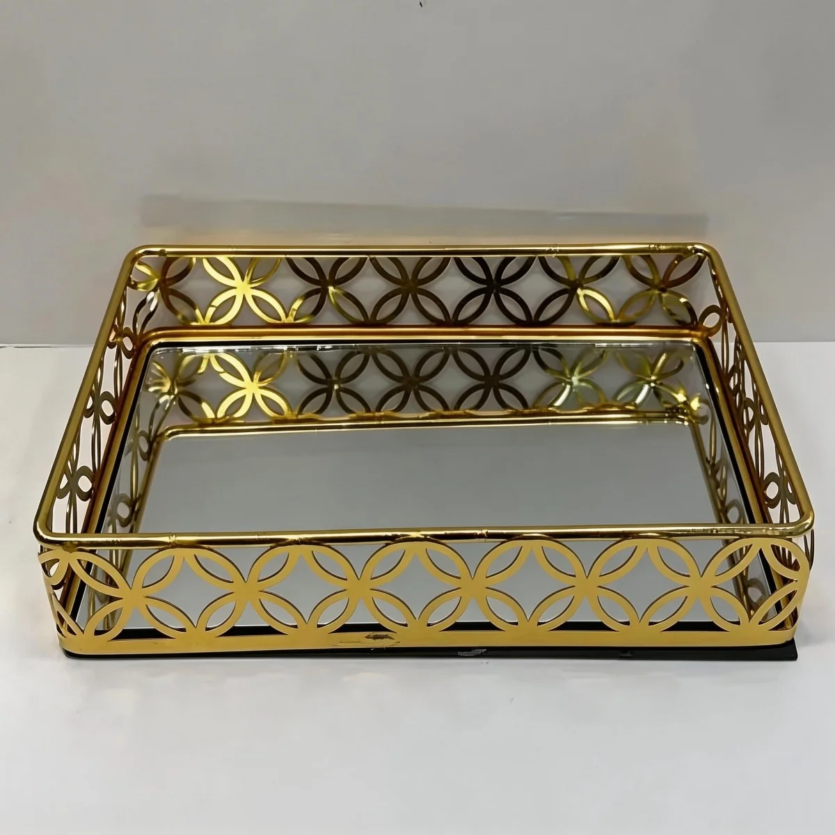 EID Golden Mirror Rectangle Serving Tray 48pcs — front view
