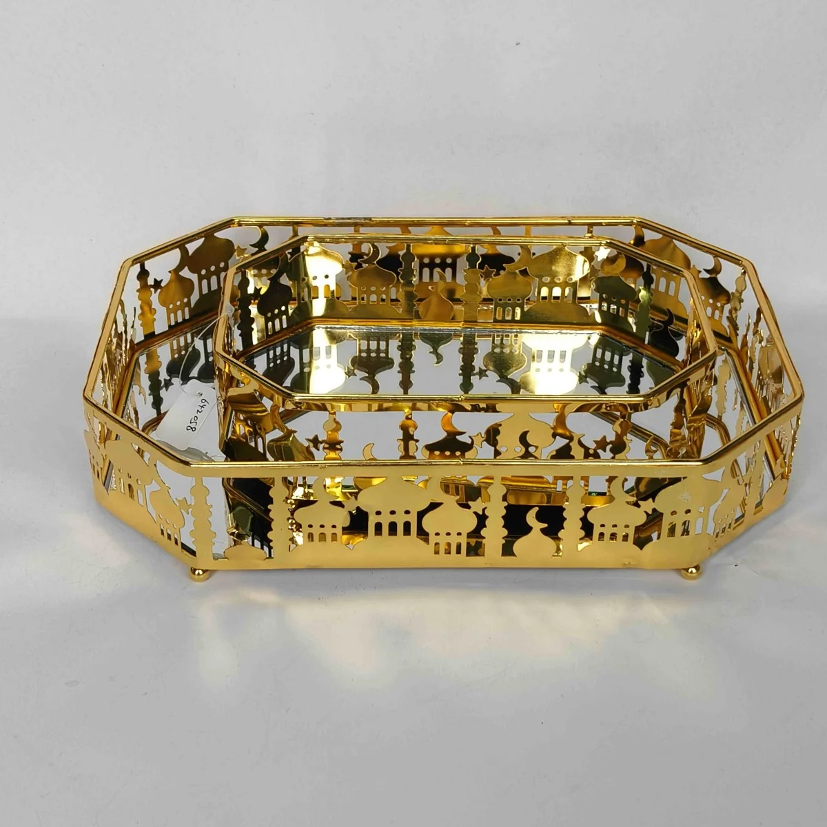 EID Golden Mirror Rectangle Serving Tray 60pcs — angle view