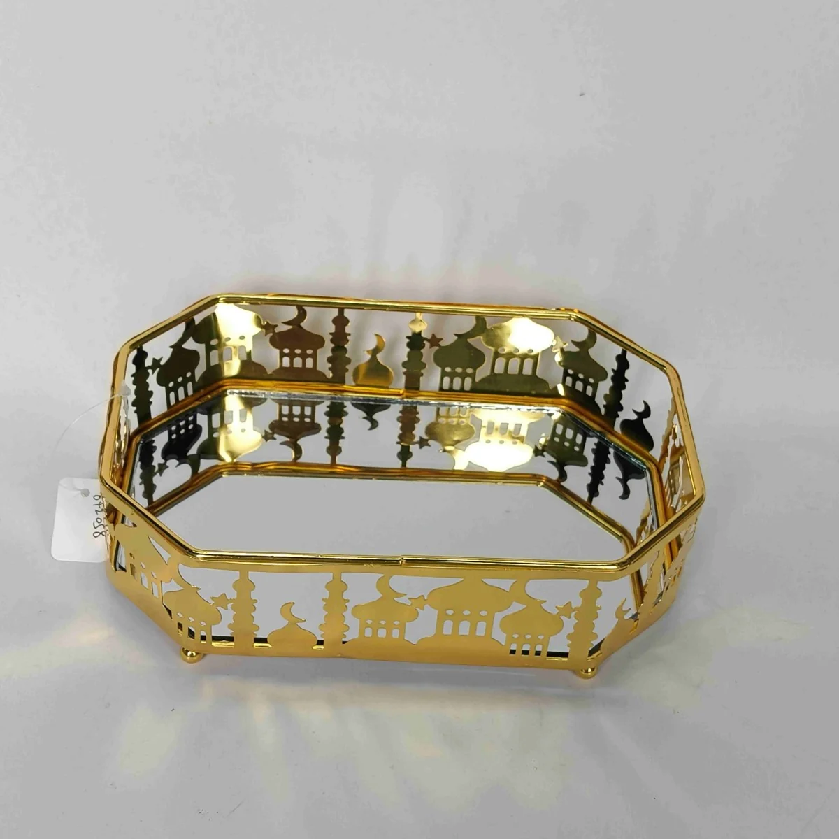 EID Golden Mirror Rectangle Serving Tray 48pcs — angle view