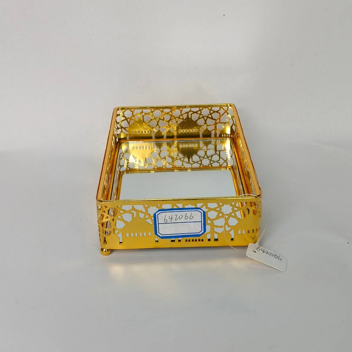 EID Golden Mirror Rectangle Serving Tray 48pcs — front view