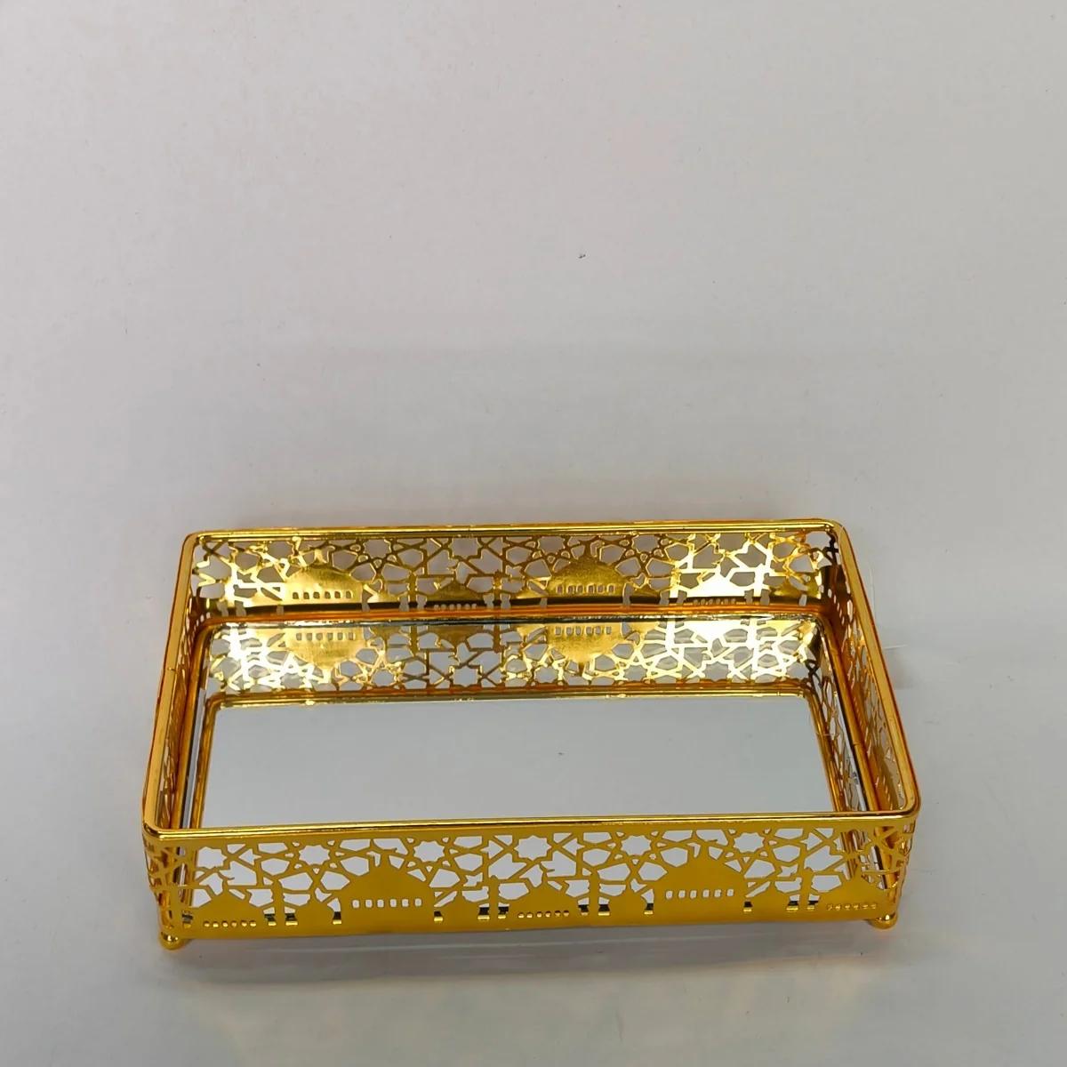 EID Golden Mirror Rectangle Serving Tray 48pcs — detail