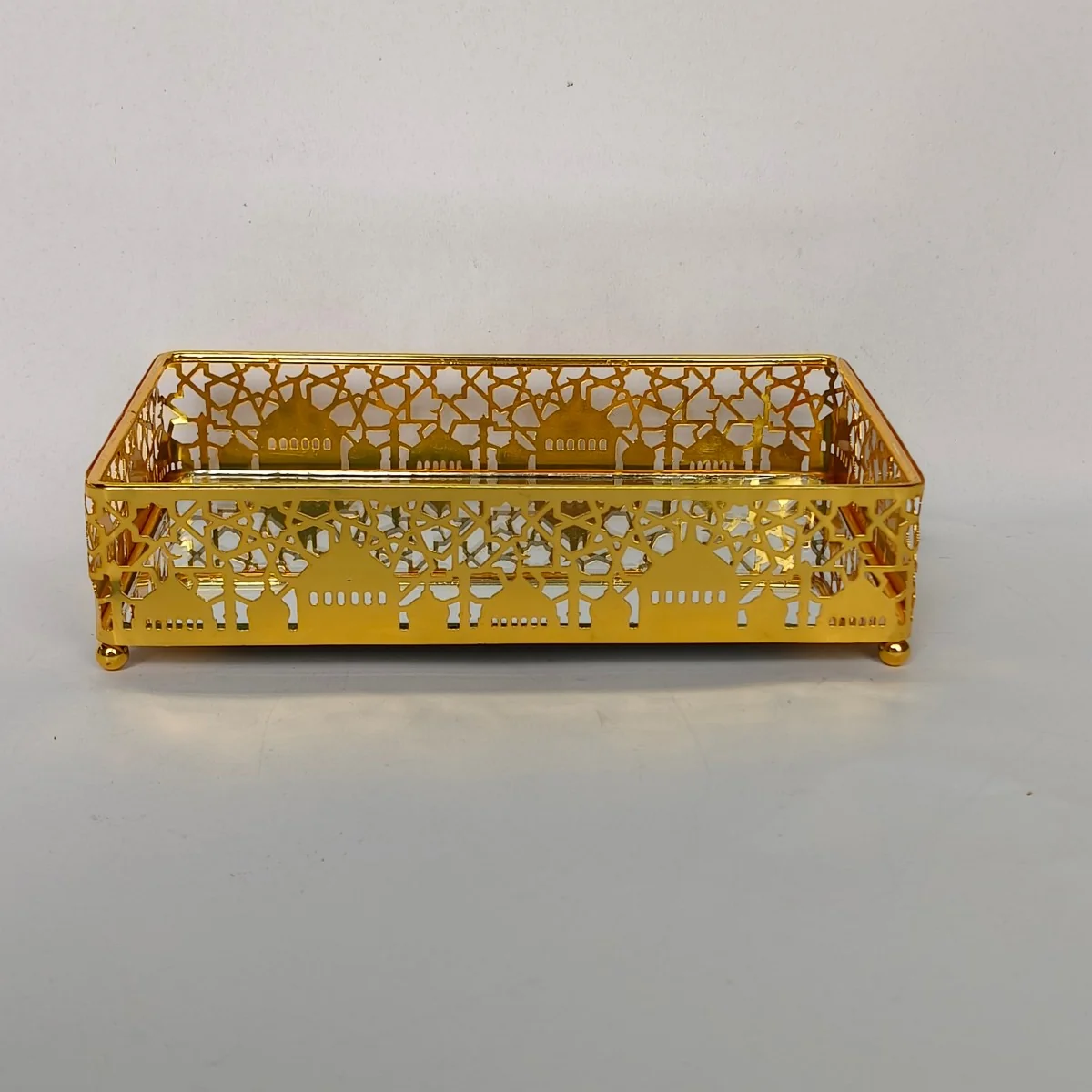 EID Golden Mirror Rectangle Serving Tray 48pcs — size reference
