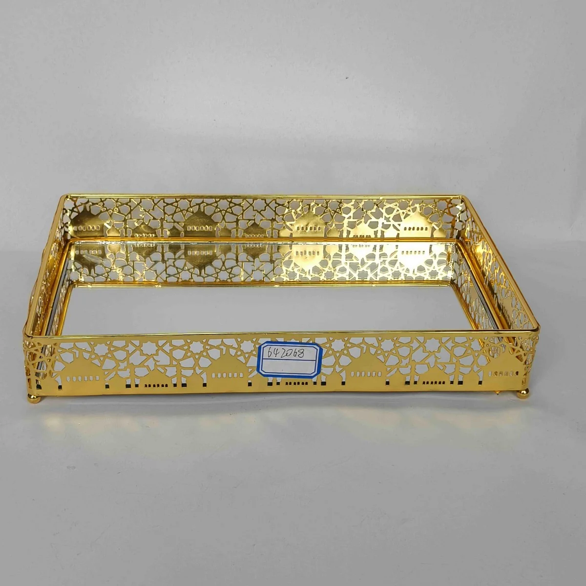 EID Golden Mirror Rectangle Serving Tray 36pcs — front view