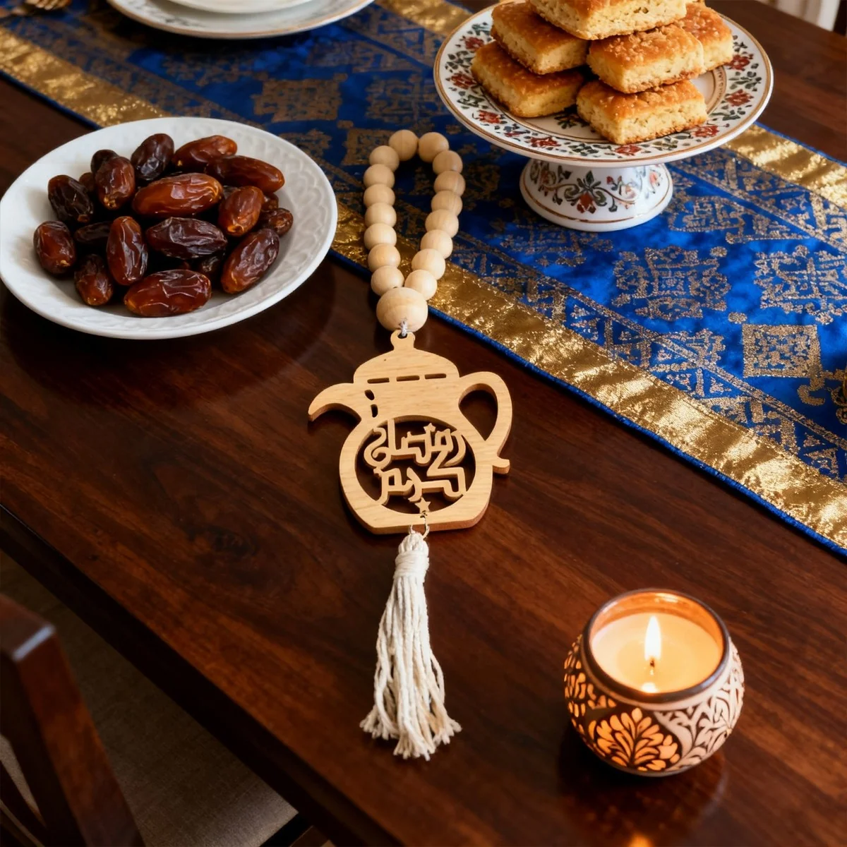 Ramadan Kareem Wooden Bead Wall Hanging 1pcs — front view