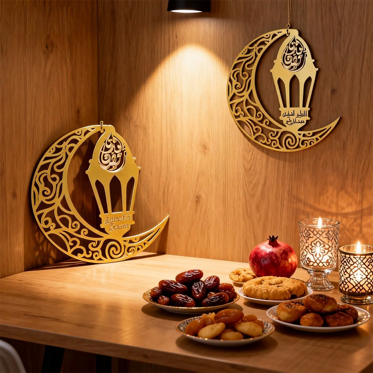 Ramadan Kareem Gold Acrylic Hanging Decor — front view