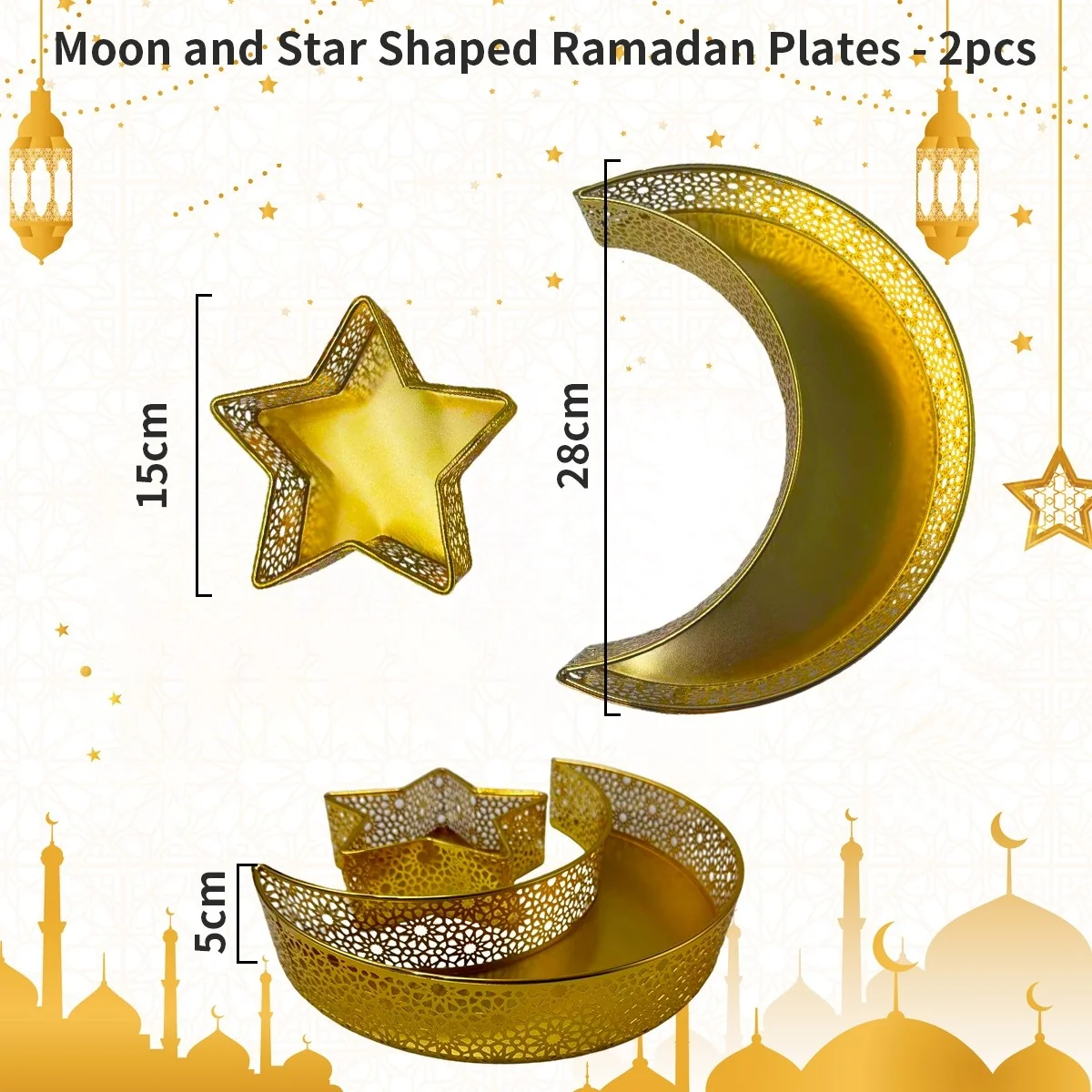 Moon-shaped Ramadan plate - 2 pieces — size reference