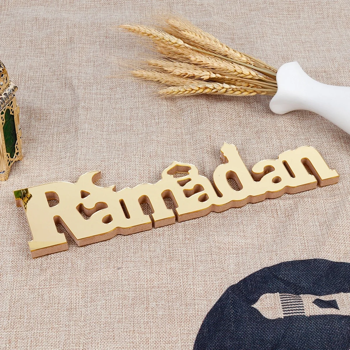 Wood Lettering Ornament Ramadan Gold — front view