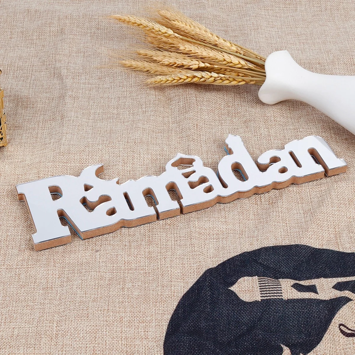 Wood Lettering Ornament Ramadan Silver — front view