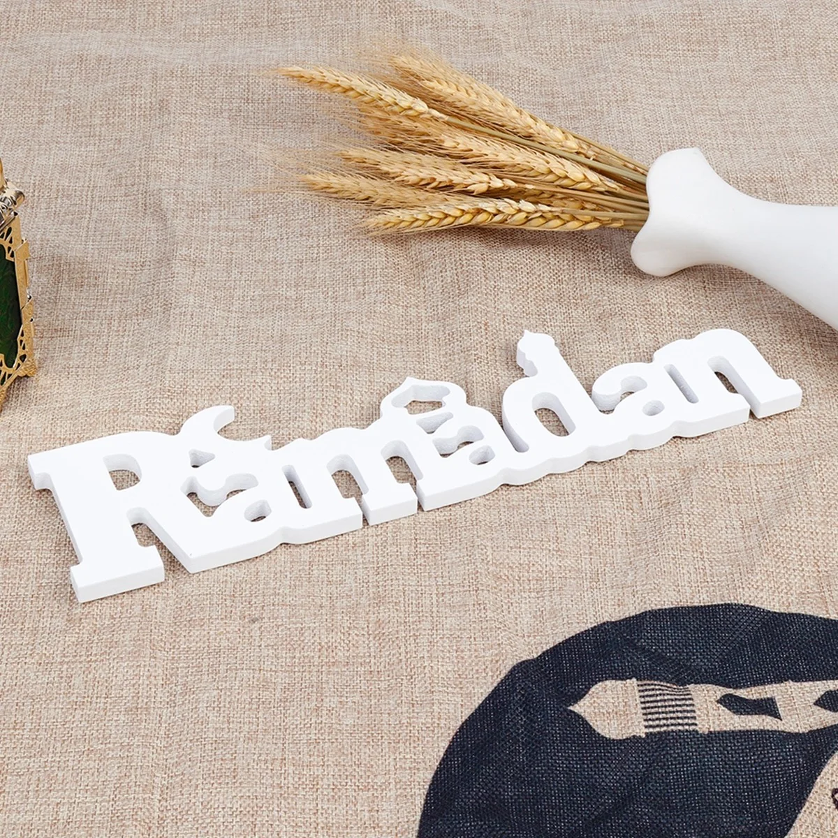 Wood Lettering Ornament Ramadan White — front view