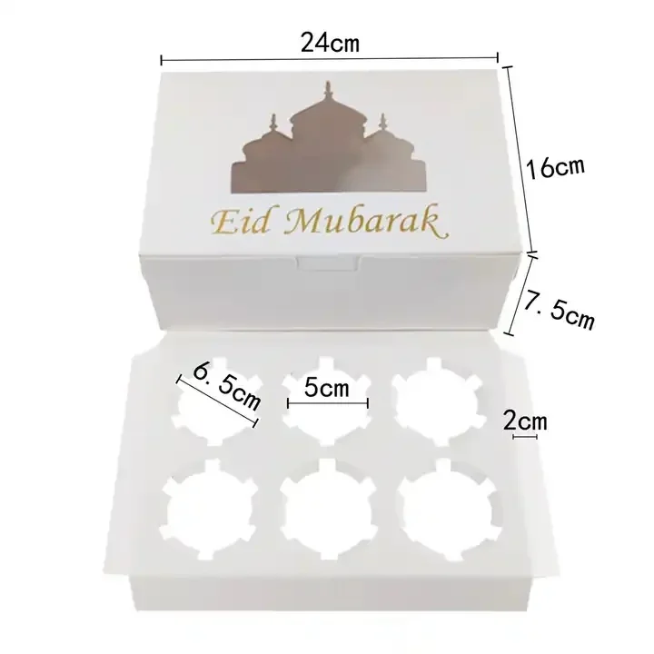 Eid 6 hole Cupcake Box 2pcs — size reference