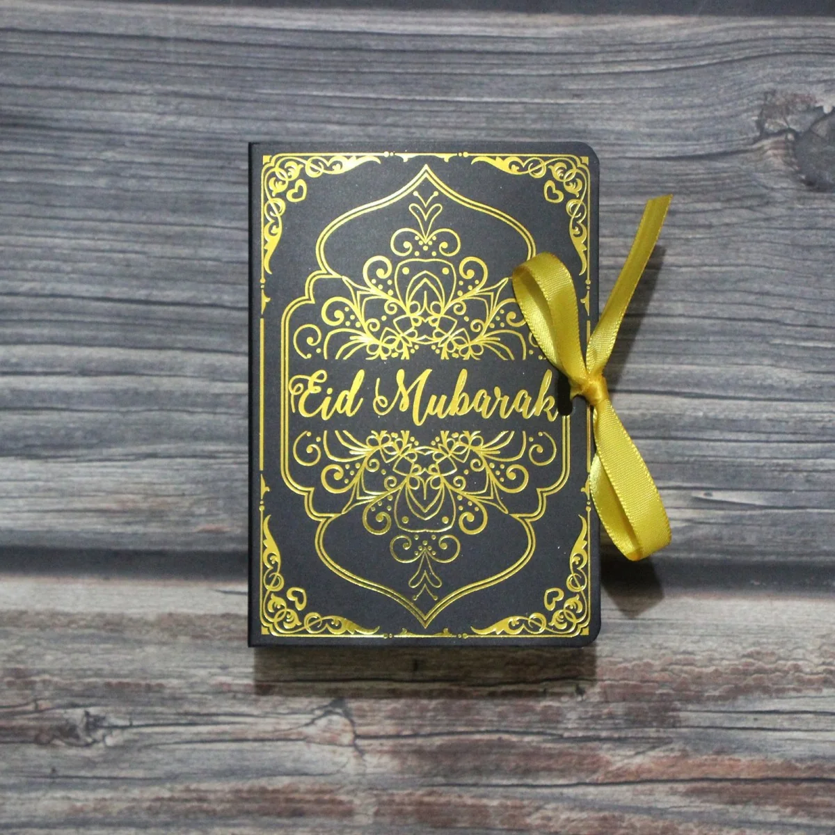 Eid Box Shape Gift Box includes Ribbon 2ct Black — detail