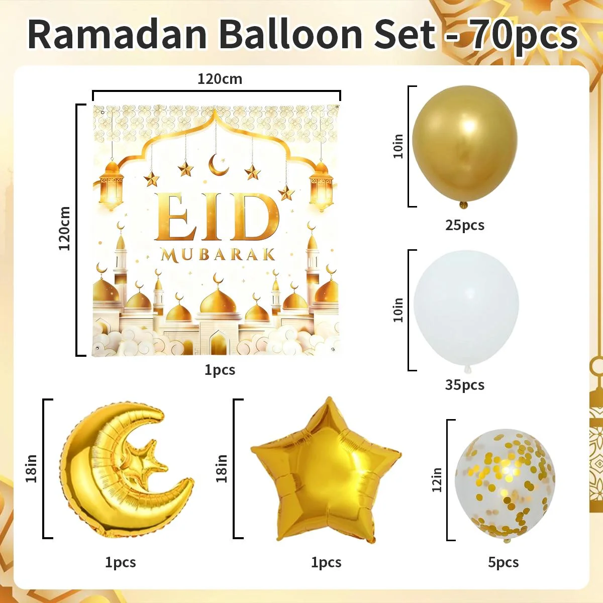 Ramadan balloon set-70pcs — contents